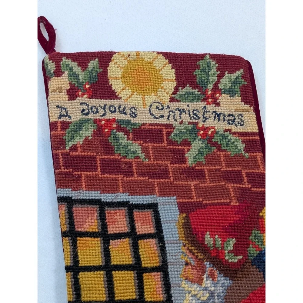 Vintage Needlepoint Stocking Wool Santa 